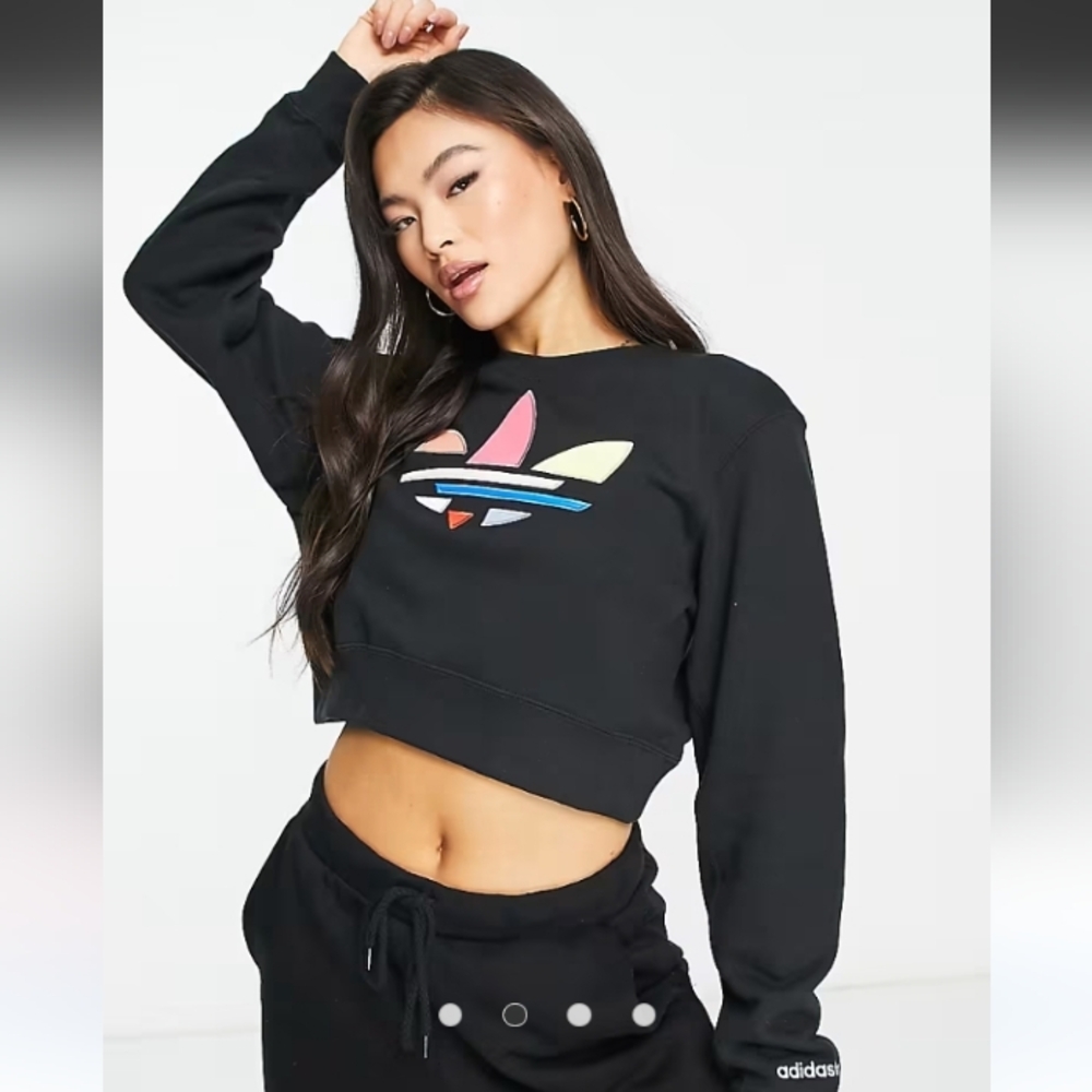 Adidas Originals Women's Adicolor Shattered Trefoil Cropped Sweatshirt Black